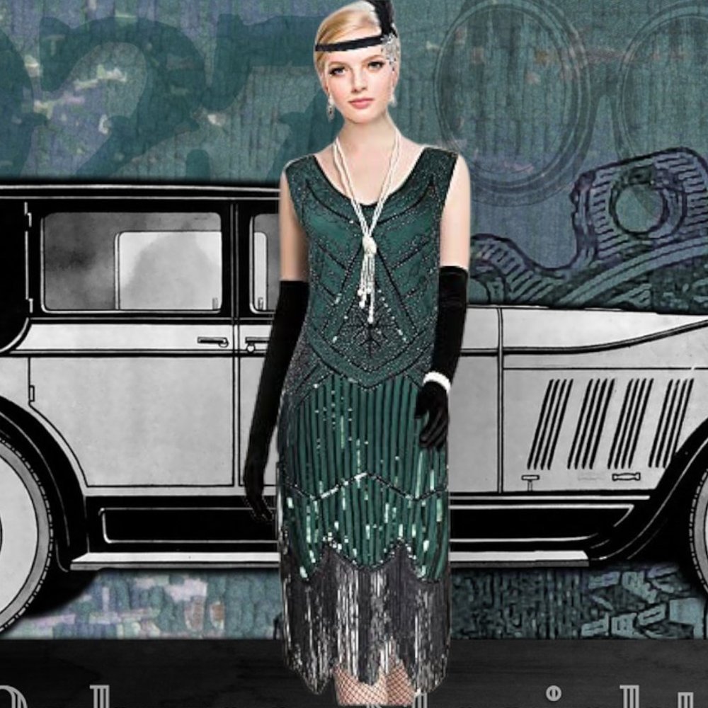1920’s Gatsby Flapper Dress with Accessories Set Halloween Costume. NEW